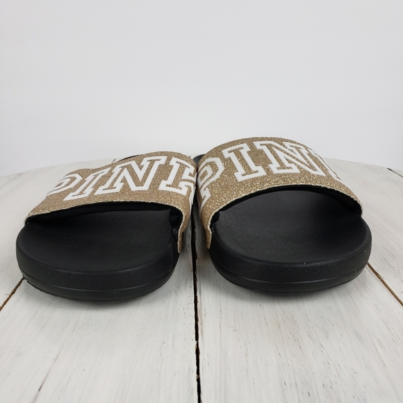 - 394GAP Victoria's Secret VS PINK glitter slides gold - Picture 2 of 11